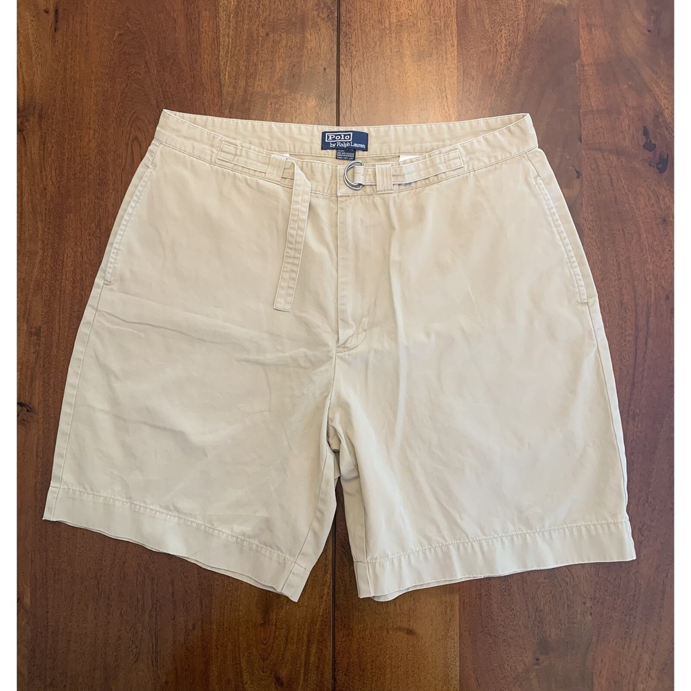 Vintage Polo Ralph Lauren Belt Buckle Chino Shorts Mens 38 (Fits 35 Waist) Beige